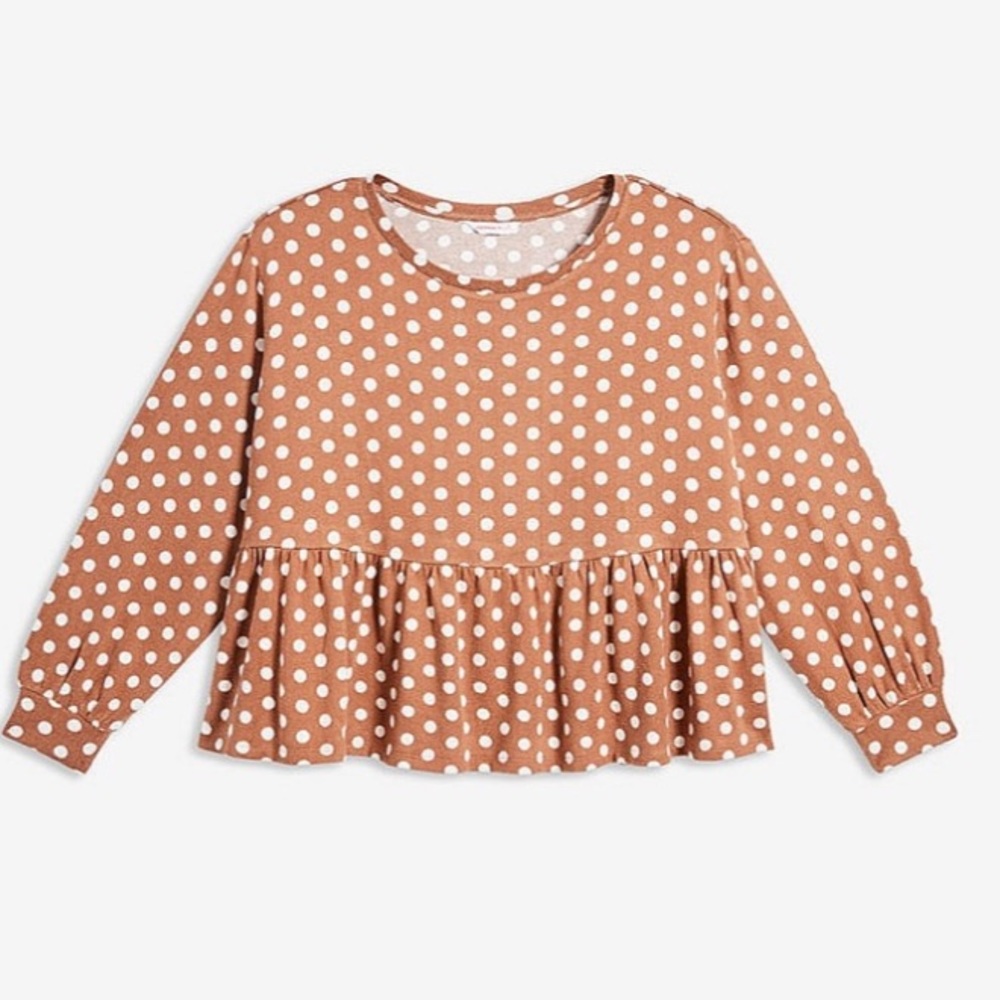 Jillian Harris x Joe Fresh Mindy Top in polka dot brown size large